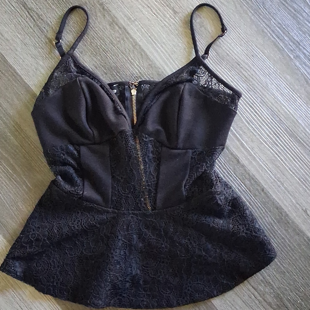 Y2k Lace Babydoll Tank Top Black XS Bebe Whimsigoth